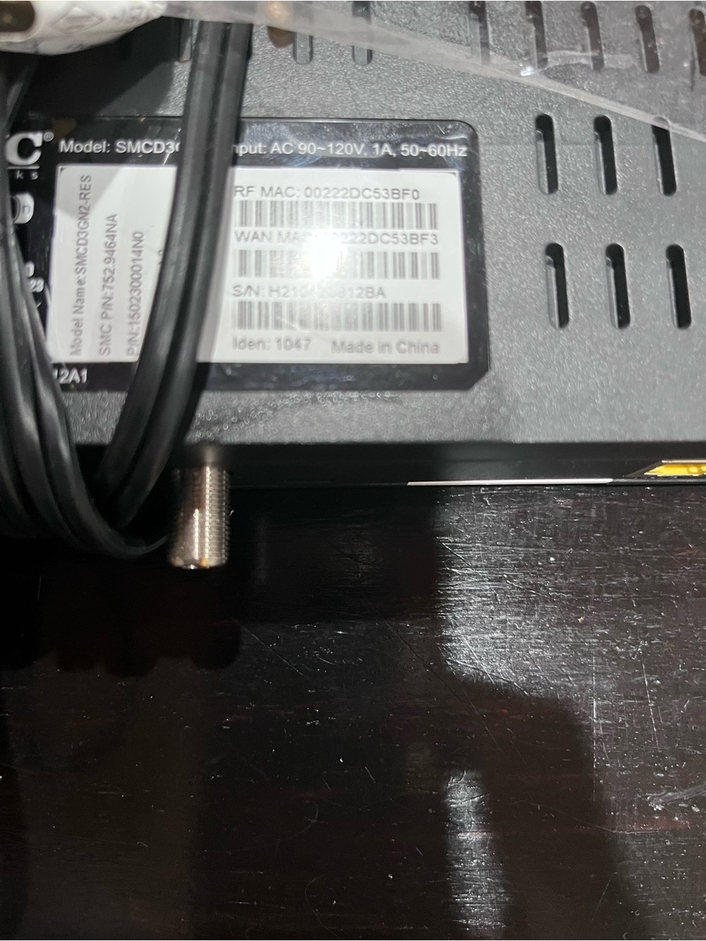 Black Cable Modem Router (SMCD3GN2) untested - Picture 3 of 5